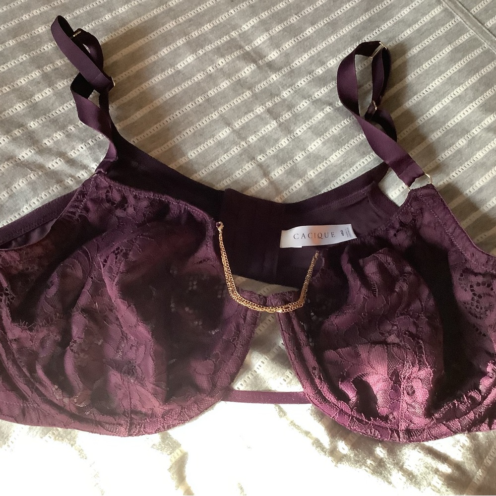 NWOT Cacique Bra 46D - Soft Purple Lace & Gold Chain